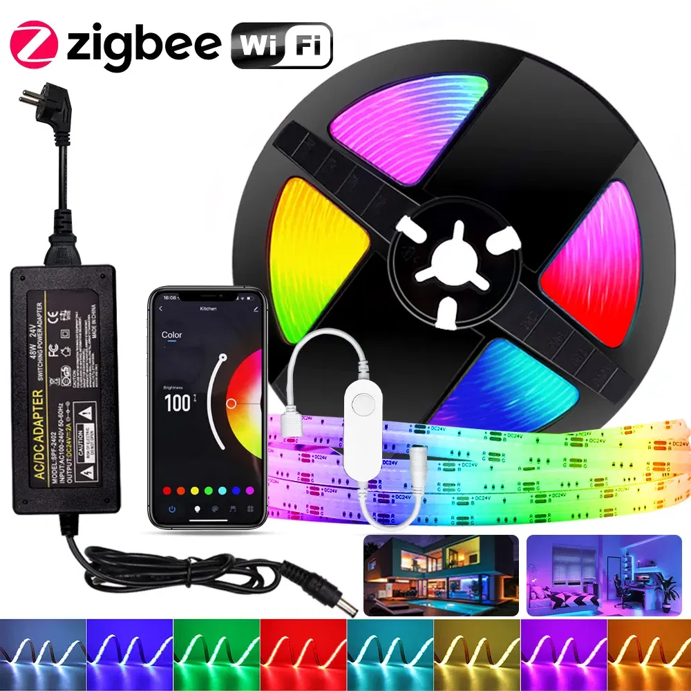 Emitting Color: Emitting Color7, Color: WHITE, Length: 5m, Ships From: CHINA - FOB RGB LED Strip 12V 24V 768 LEDs/M Flexible Colorful Lamp Band High Density Flex LED Tape Light Dimmable Linear Ribbon 3M 5M
