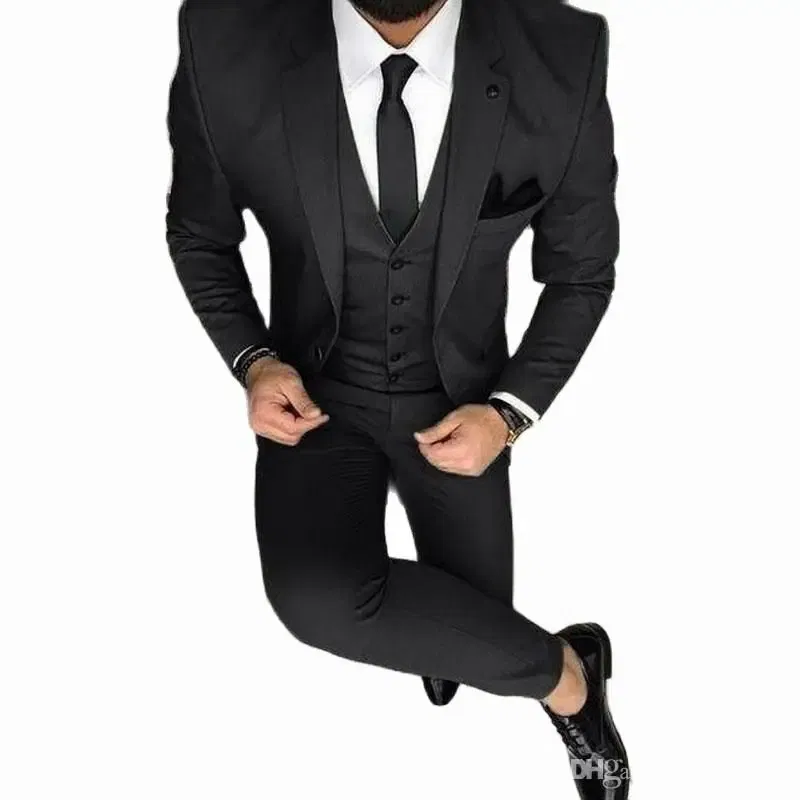 Color: black, Size: M - Latest Olive Green Men Suits for Groom 3 Piece Classic Wedding Tuxedo Notched Lapel Best Man Slim Fit Blazer trajes de hombre