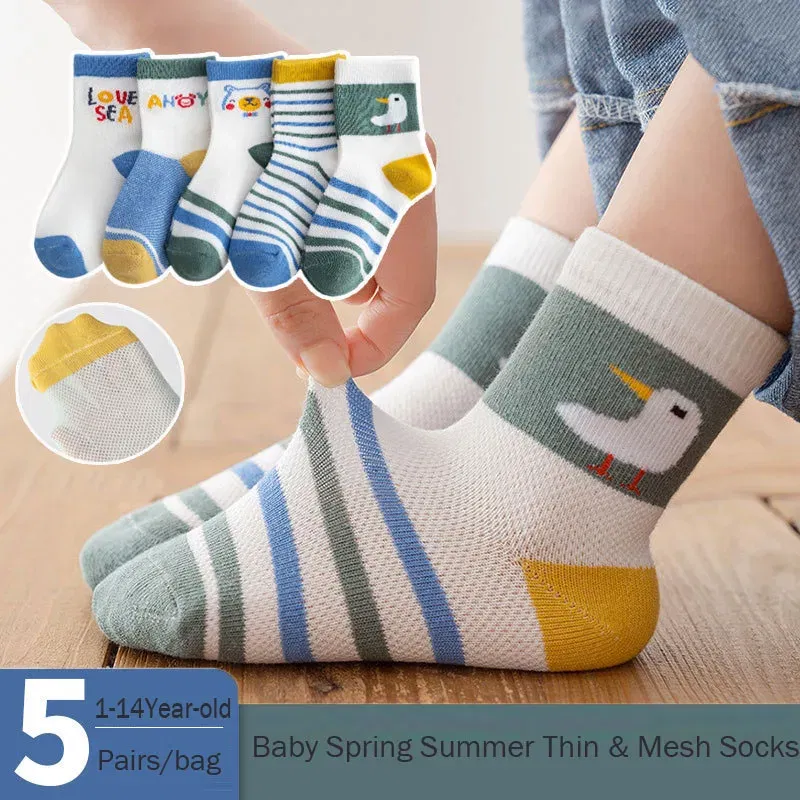 Color: Brown, Size: 7-9T - Baby Socks Summer Mesh Socks Childrens' Summer Socks Breathable Cotton Socks for Boys 5 Pairs/lot