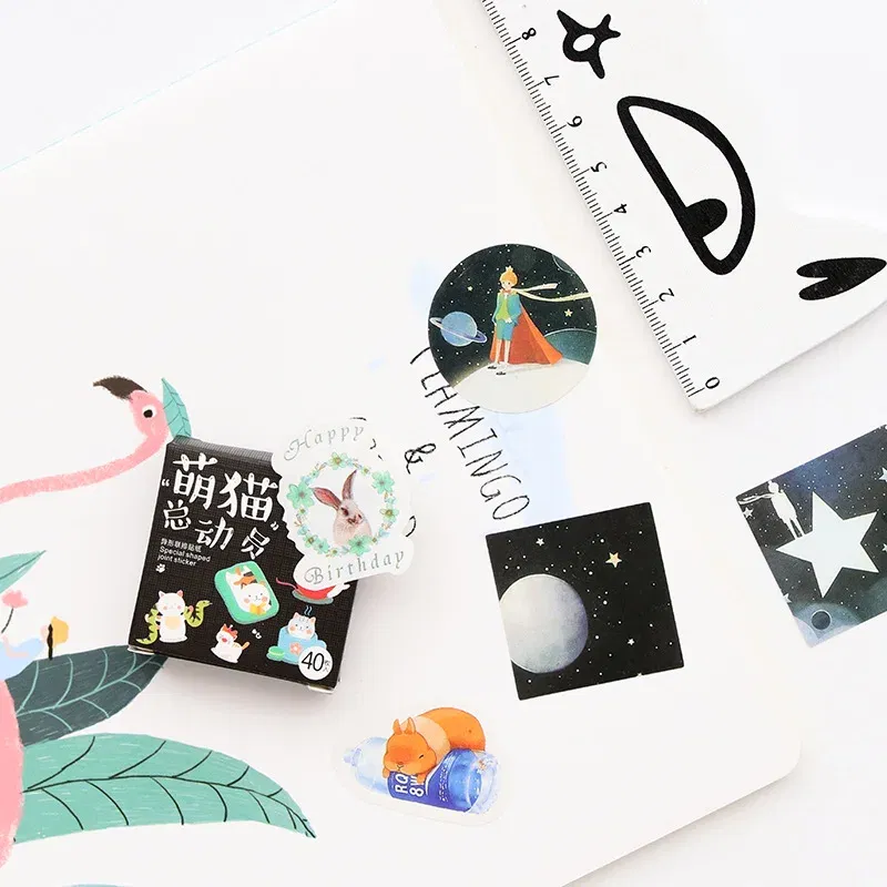 Color: Lavender - 40 pcs/pack Cute Creative Box Package Decorative Sticker Set Diary Album Label Sticker DIY Stationery Stickers Escolar Papelaria