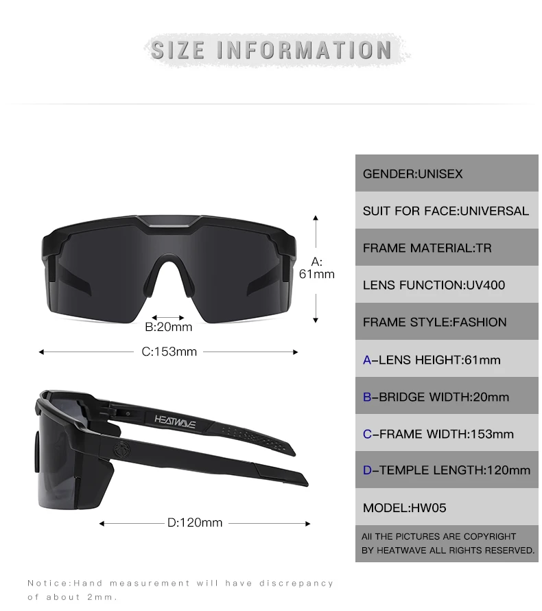 Lenses Color: WHITE, Frame Color: BROWN - NEW High quality luxury Heat Wave brand sunglasses square Conjoined lens cycling Women men sun glasses UV400