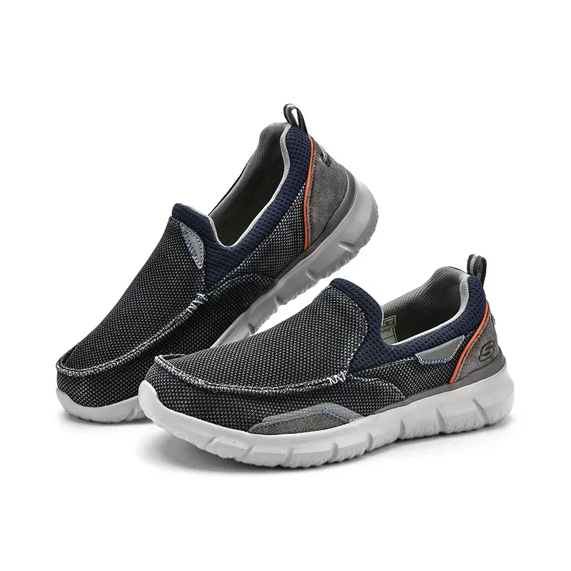 Color: Blue, Shoe Size: 42 - SKECHERS Men's Breathable Canvas Shoes Slip on Men Fashion Outdoor Sneakers Lightweight Boat Shoes Male Flats Driving Loafer