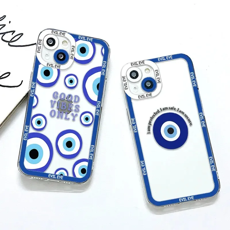 Color: Beige, Material: POLYESTER - Blue Evil Eye Phone Case For Samsung Galaxy S10 S20 S21 S22 S23 S24 FE Plus Ultra Note 20 Transparent TPU Case