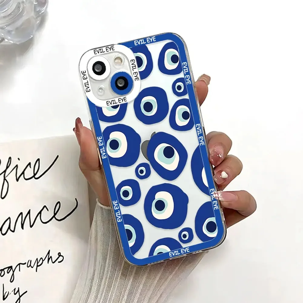 Color: Beige, Material: POLYESTER - Blue Evil Eye Phone Case For Samsung Galaxy S10 S20 S21 S22 S23 S24 FE Plus Ultra Note 20 Transparent TPU Case