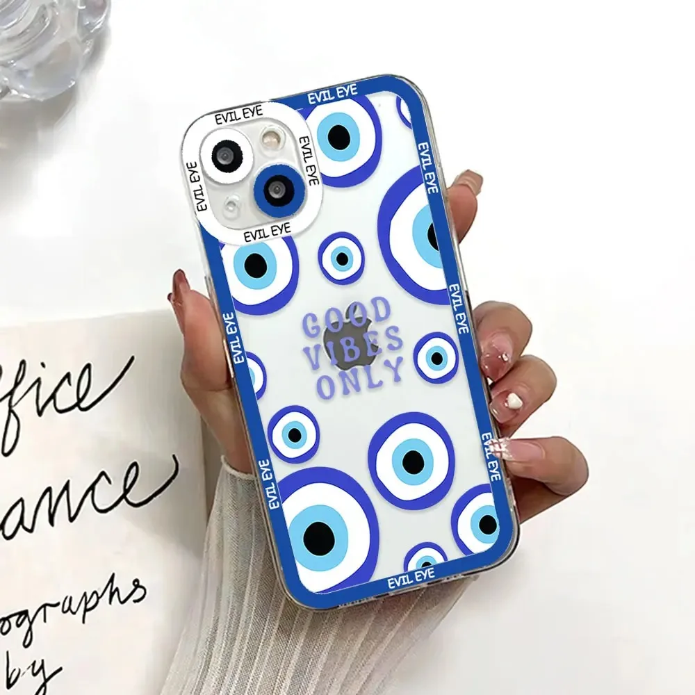 Color: Beige, Material: POLYESTER - Blue Evil Eye Phone Case For Samsung Galaxy S10 S20 S21 S22 S23 S24 FE Plus Ultra Note 20 Transparent TPU Case