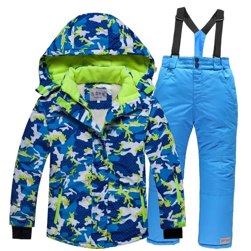 Color: Blue, Kid Size: 4T - OLEKID 2025 Russia Winter Children Boy Ski Suit Waterproof Girl Jacket Overalls Snowsuit 3-16 Years Kid Teenage Parka Snow Suit