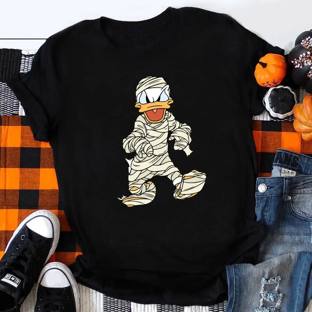 Color: Yellow, Kid Size: 6 - Funny Mickey Minnie Mummy Print Disney Children Cotton T Shirts Trick Treat Fashion Halloween Cute Kid Clothes Girls Streetwear