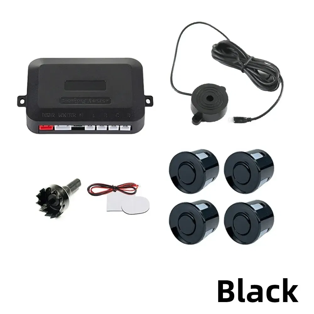 Color Name: black - HIPPBQCC Car Parking Sensor Kit 4 Sensors Buzzer 22mm Reverse Backup Radar Sound Alert Indicator Probe System 12V Free Shipping