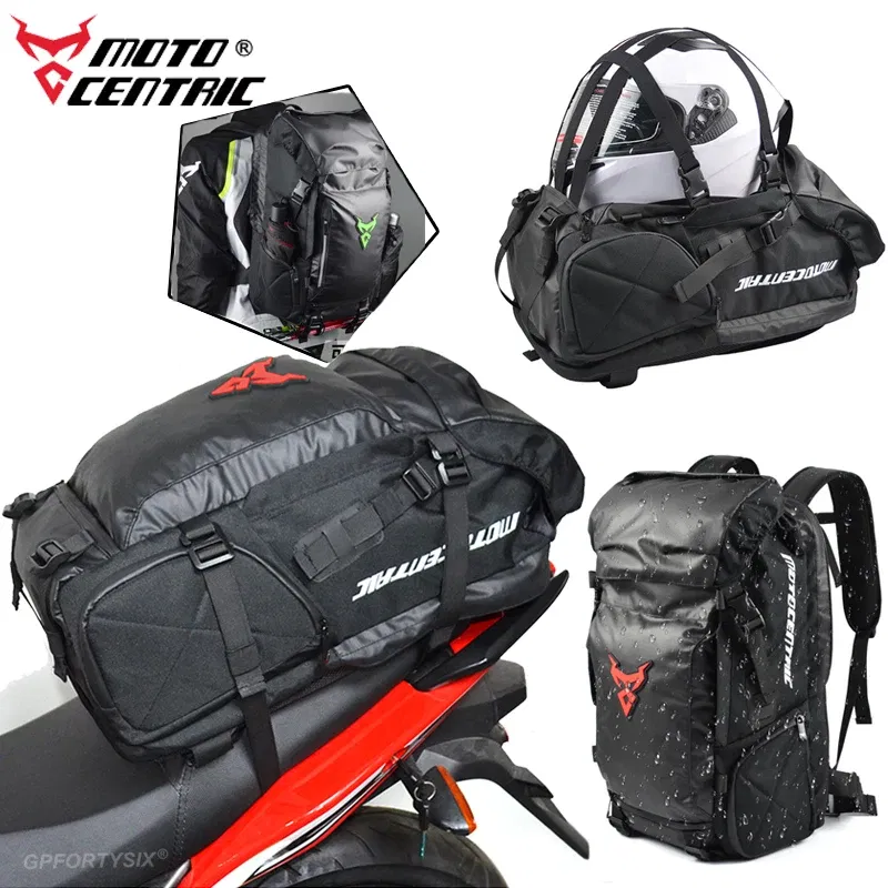 Color Name: WHITE - Motocentric Motorcycle Rear Seat Bag Multifunction Waterproof Motorcycle Helmet Backpack Big Capacity Motocross Tail Bag Luggage