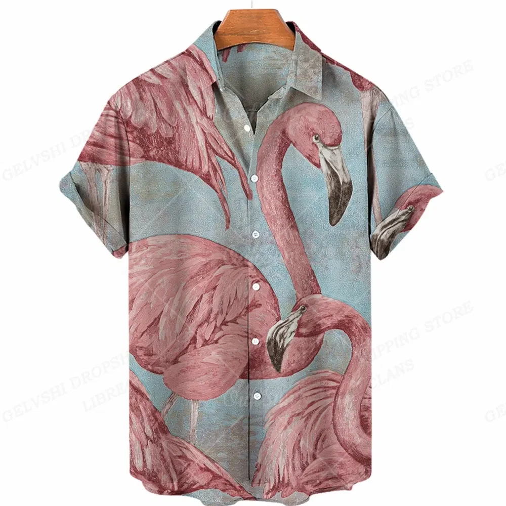 Color: Pink, Size: XL - Flamingo Hawaiian Shirts Beach Summer Men's Shirt Tropic Leaf 3D Print Shirts Men Women Fashion Blouse Short Sleeve Vocation