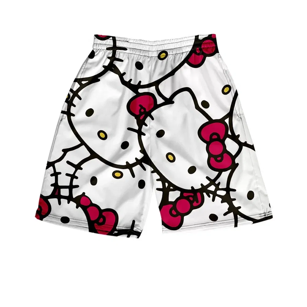 Color: black, Kid Size: 7 - Hello Kitty Summer Boy Girls Loose Shorts Versatile Trendy Slimmer Look Ins Casual Cropped Pants