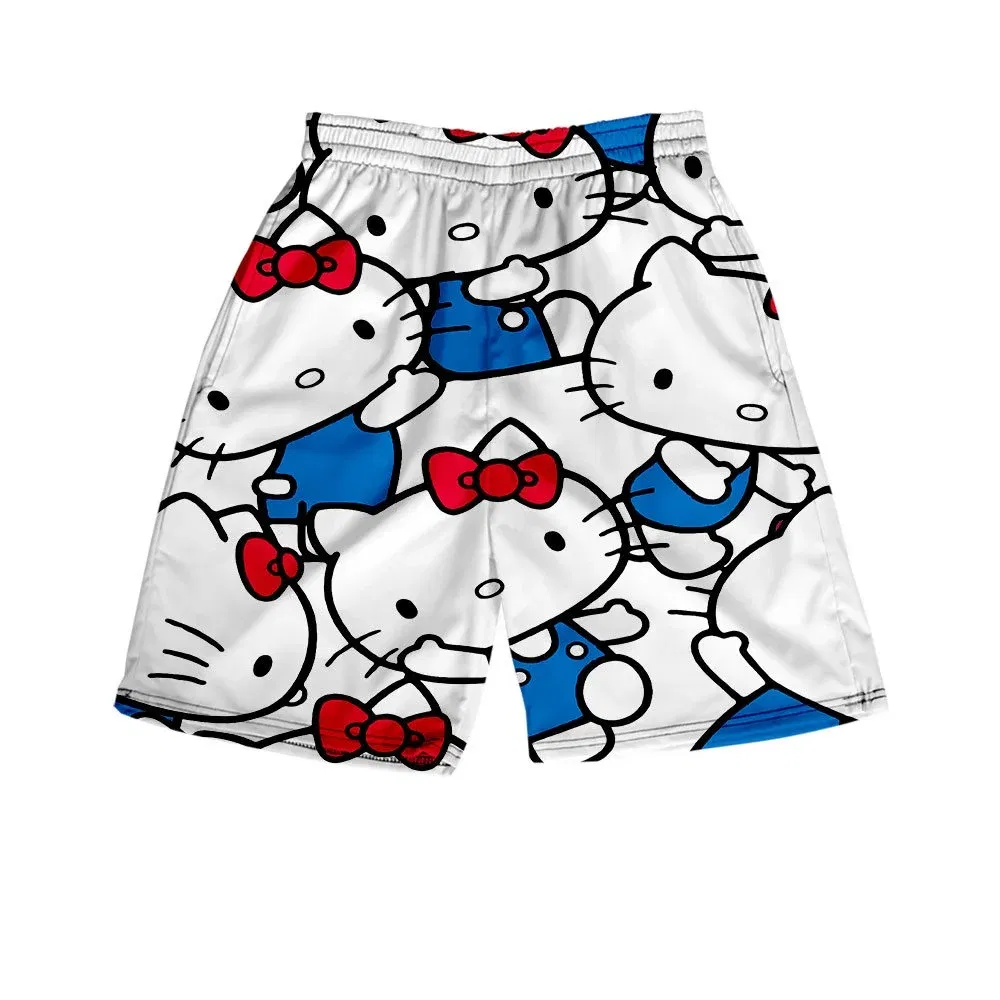 Color: black, Kid Size: 7 - Hello Kitty Summer Boy Girls Loose Shorts Versatile Trendy Slimmer Look Ins Casual Cropped Pants
