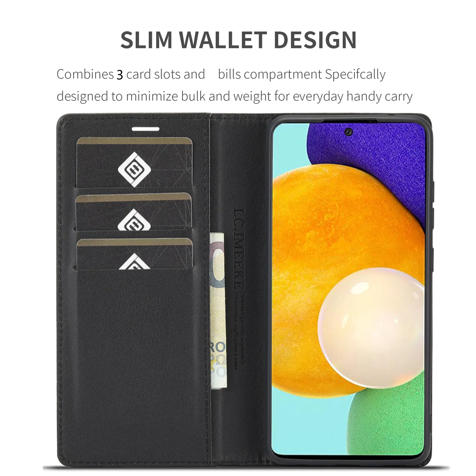 Color: Black, Material: Denim - Carbon Fiber Leather Case for Samsung A14 A24 A34 A54 5G A13 A23 A33 A53 Galaxy A52 A72 A32 A12 A04S A02S Wallet Card Slot Cover