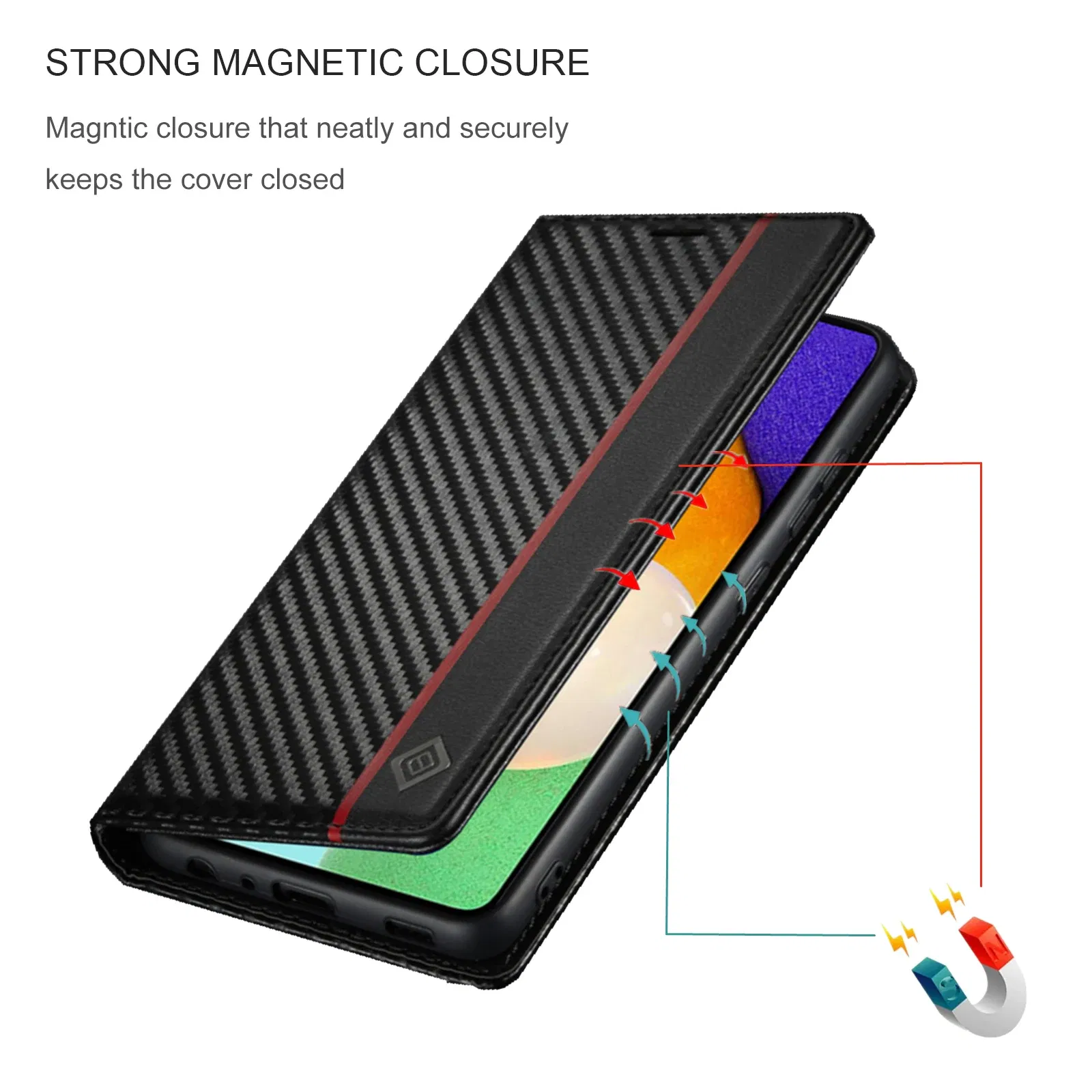 Color: Black, Material: Denim - Carbon Fiber Leather Case for Samsung A14 A24 A34 A54 5G A13 A23 A33 A53 Galaxy A52 A72 A32 A12 A04S A02S Wallet Card Slot Cover