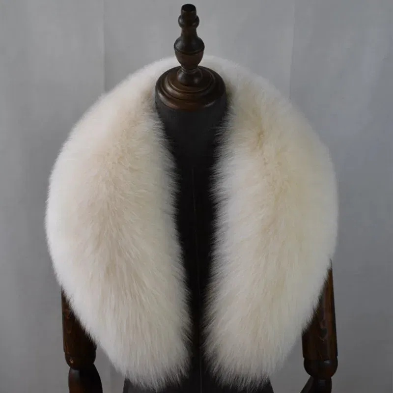 Color: GRAY, Size: L - Fox Fur Collar 100% Real Fox Fur Scarf Straight Collar Natural Fur Gray Collar Large Size Neck Warmer Fur Scarf Shawls