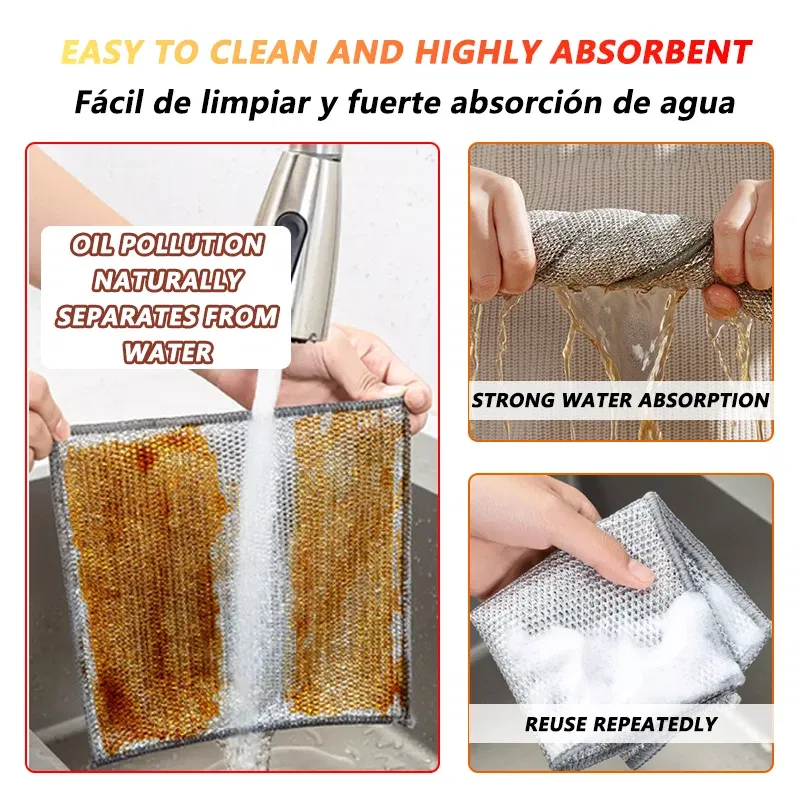 Color: Blue, Specification: 2pcs - Magic Cleaning Cloth Multipurpose Wire Miracle Cleaning Cloth Innovative Dishwashing Net Hand Towel for Kitchen Dishwashing Grid