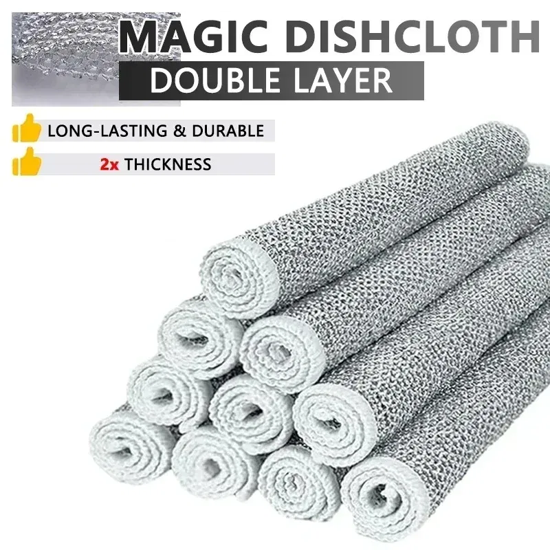 Color: Blue, Specification: 2pcs - Magic Cleaning Cloth Multipurpose Wire Miracle Cleaning Cloth Innovative Dishwashing Net Hand Towel for Kitchen Dishwashing Grid