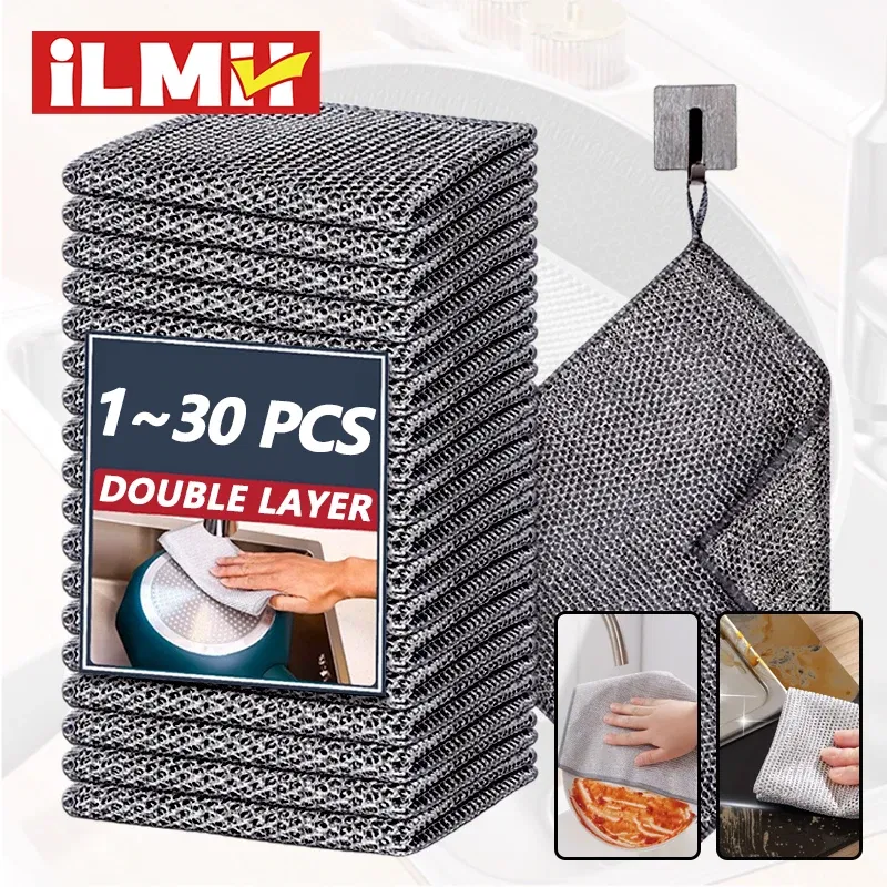 Color: Blue, Specification: 2pcs - Magic Cleaning Cloth Multipurpose Wire Miracle Cleaning Cloth Innovative Dishwashing Net Hand Towel for Kitchen Dishwashing Grid