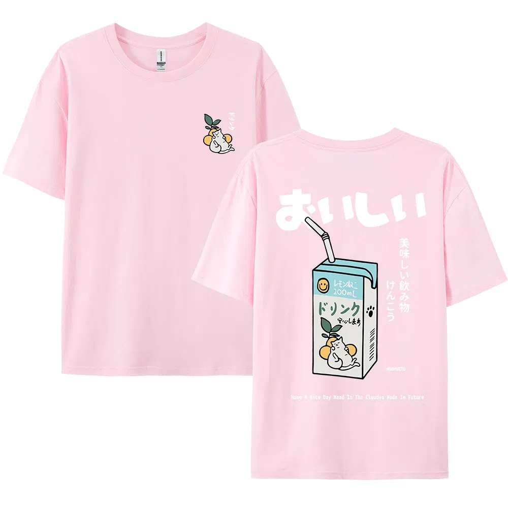 Color: Brown, Size: XXXL - Cute Japanese Cat Print Oversized T-shirt men Women Short Sleeve Loose Casual Tee Shirt Streetwear Tops Cotton Harajuku Clothing
