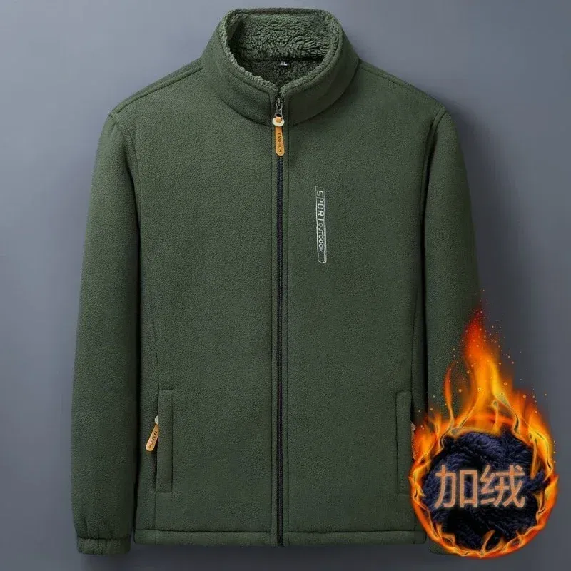 Color: Blue, Size: XXL - Winter Men Outdoor Fleece Jacket Casual Polar Fleece Cold-Proof Thickened Coat Lightweight Windproof Zipper Cardigan Warm Jacket