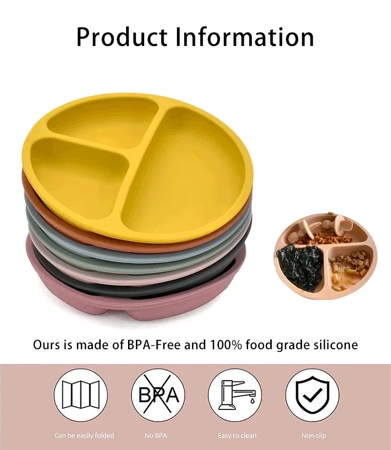 Color: Ivory - 9Colors Baby Plate Set Food Grade Silicone Dishes BPA-Free Tableware Kids Feeding Bowls Kids Learning Dishes Tray Dropshiping