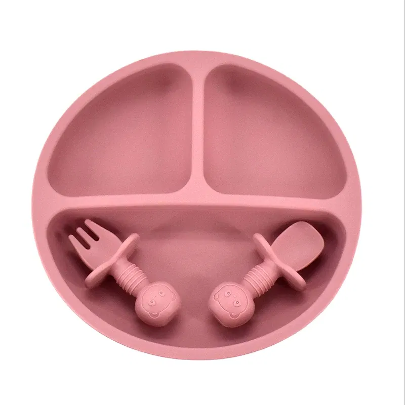 Color: Ivory - 9Colors Baby Plate Set Food Grade Silicone Dishes BPA-Free Tableware Kids Feeding Bowls Kids Learning Dishes Tray Dropshiping