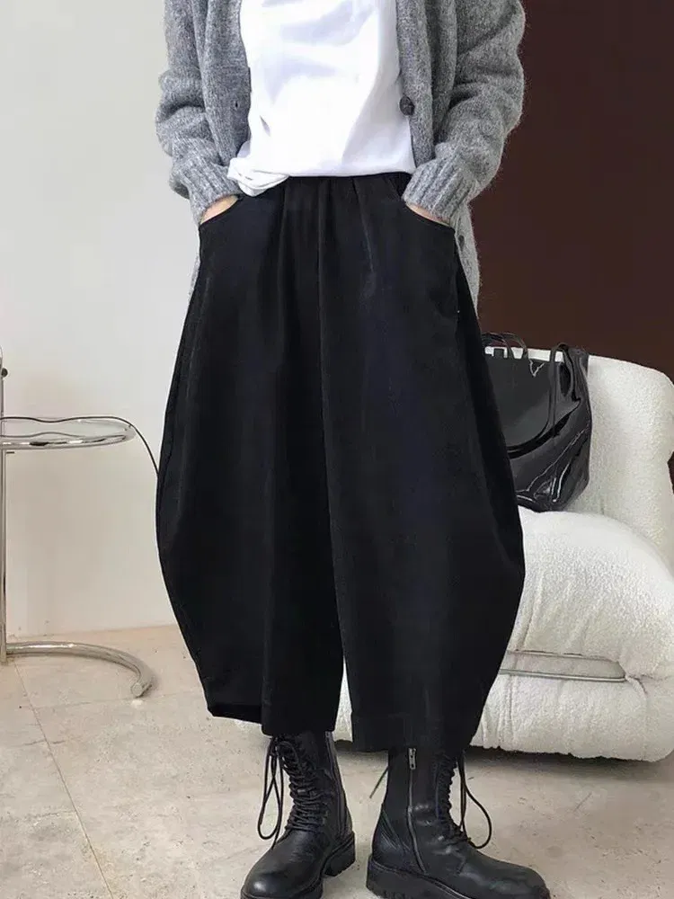 Color: Dark Brown, Size: M - 2023 Autumn Casual Harem Pants Women Cotton High Waisted Trousers Retro Loose Bloomers Women's Oversize Pants Baggy Sweatpants