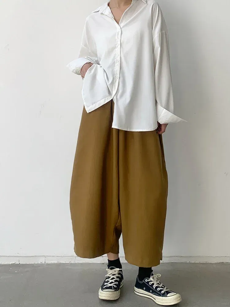 Color: Dark Brown, Size: M - 2023 Autumn Casual Harem Pants Women Cotton High Waisted Trousers Retro Loose Bloomers Women's Oversize Pants Baggy Sweatpants