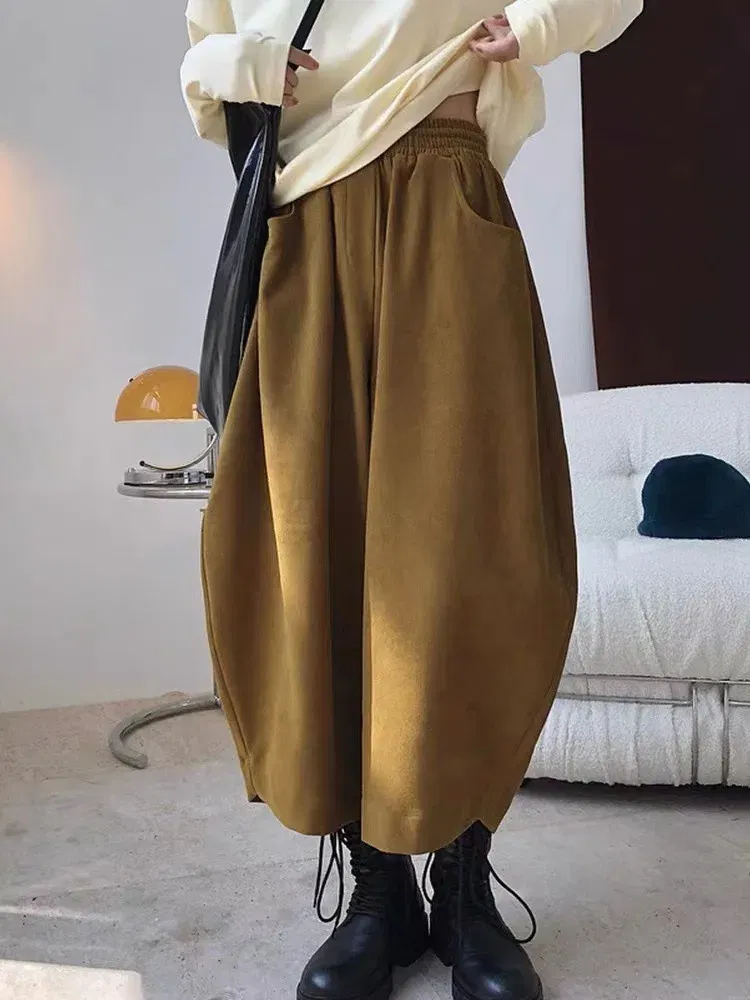 Color: Dark Brown, Size: M - 2023 Autumn Casual Harem Pants Women Cotton High Waisted Trousers Retro Loose Bloomers Women's Oversize Pants Baggy Sweatpants