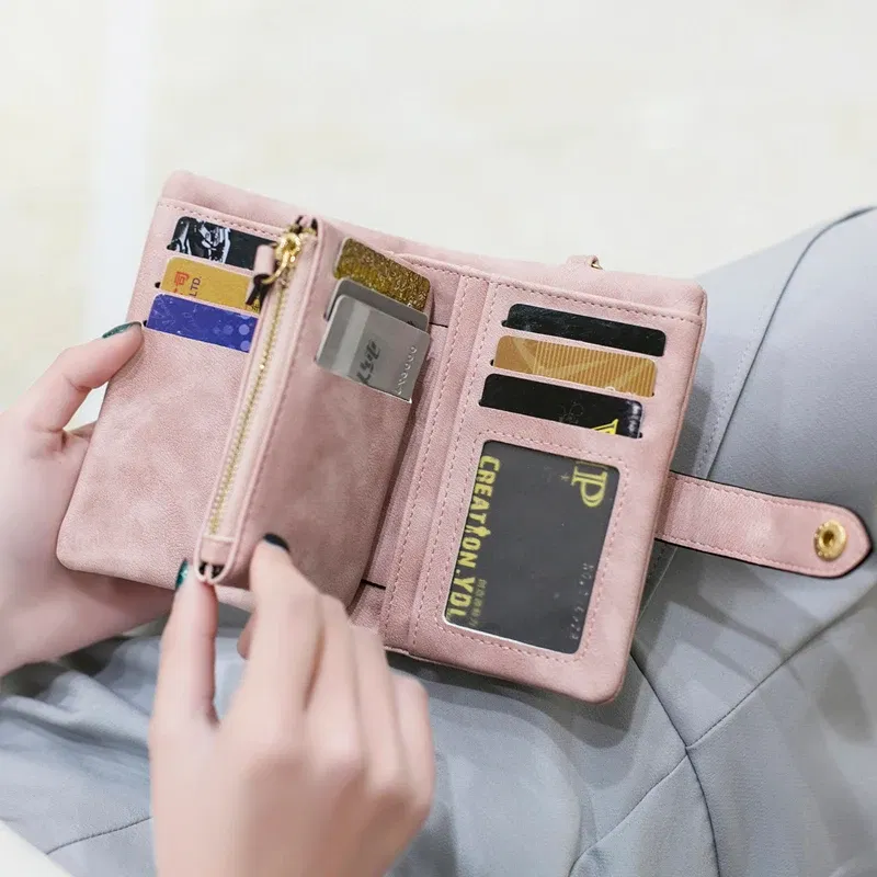 Color: DEEP BLUE - MIYIN 2024 New Wallet Women's Short Korean Cute Buckle Double Discount Multi Card Change Handbag