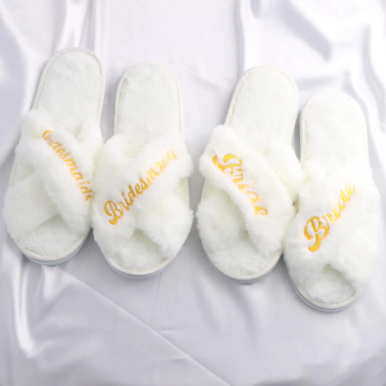 Color: Straw, Shoe Size: One Size - Personalized Wedding Name Slipper Bridal Party Fluffy Slippers Warm Soft Ladies Home Shoes Bridesmaids Gifts