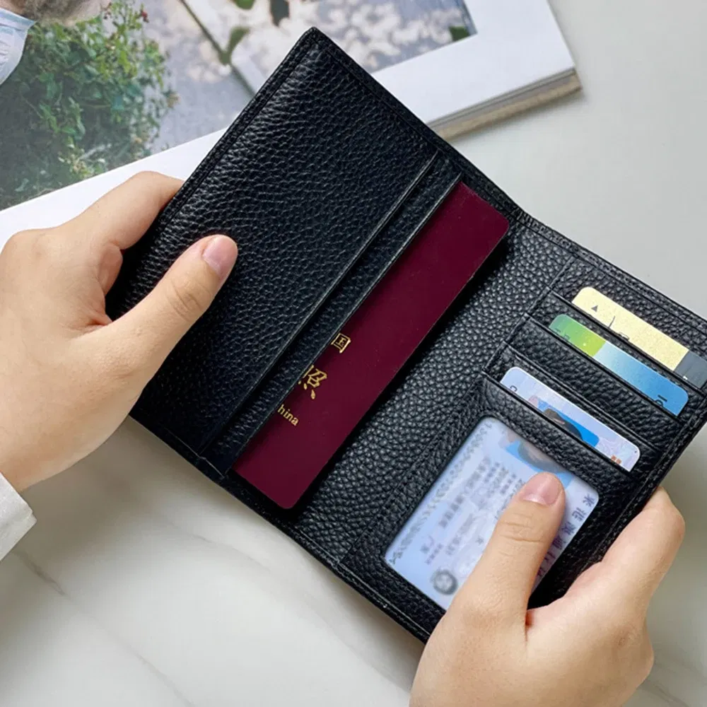 Color: GRAY - 100% Cowhide Passport Holder Factory Genuine Leather Engrave Letters Men Women Passport Cover Customized Name Travel Card Wallet