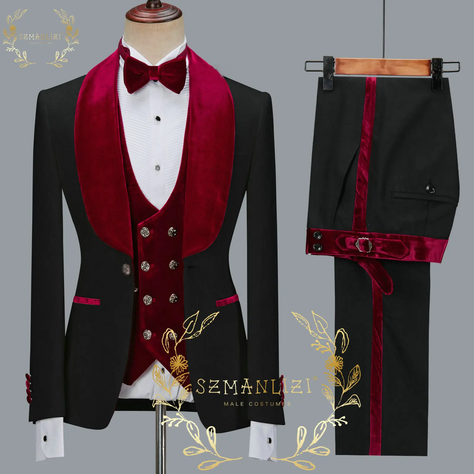 Color: Turquoise, Size: M - SZMANLIZI 2022 Latest Designs Black Floral Party Blazer Men Suits Costume Homme Groom Tuxedos Wedding Terno Masculino 3 Pieces