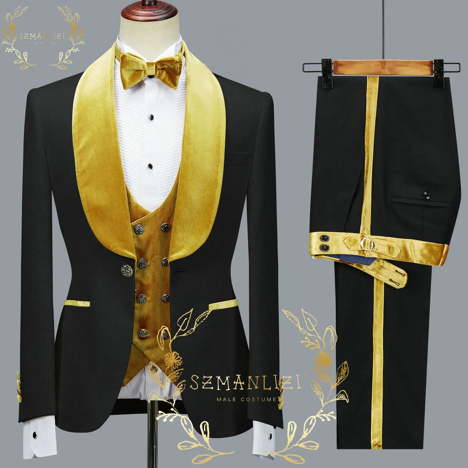 Color: Turquoise, Size: M - SZMANLIZI 2022 Latest Designs Black Floral Party Blazer Men Suits Costume Homme Groom Tuxedos Wedding Terno Masculino 3 Pieces