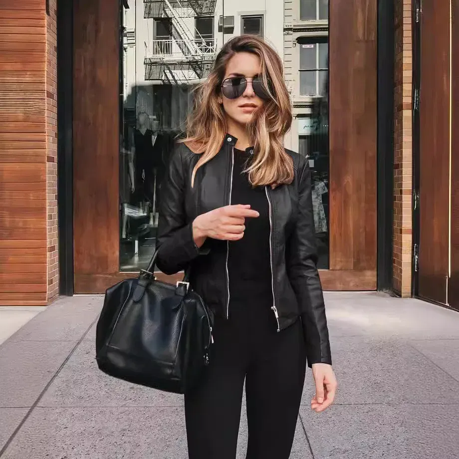 Color: Brown, Size: L - Womens Spring Full Long Sleeve Jacket Coat Autumn Leather Blazer Winter Zipper Outwear Suit Cardigan Female Jackets