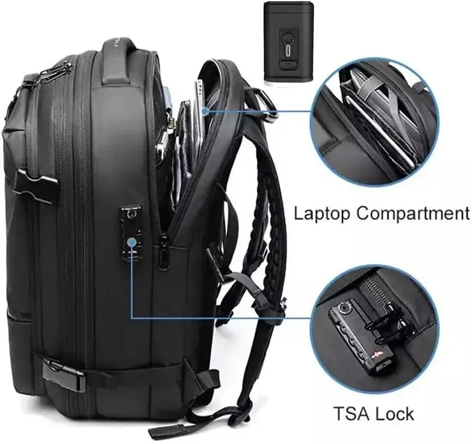 Color: Silver - Airback Vacuum Compression Backpack with Vacuum Pump 60L Expandable Travel Backpack for Men Women Airline Approved Business Bag
