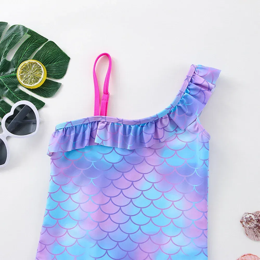 Color: Pink, Size: XS - Stitch Girls Swimsuit Fashion Mermaid Fish Scale One-Piece Bathing Suits Children's Dresses Summer Swimwear Beach Suit Kids Wear
