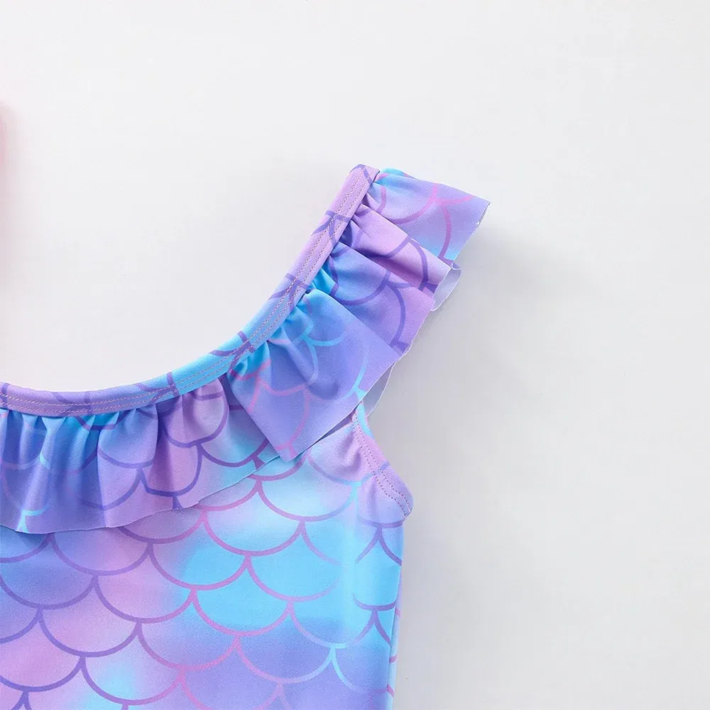 Color: Pink, Size: XS - Stitch Girls Swimsuit Fashion Mermaid Fish Scale One-Piece Bathing Suits Children's Dresses Summer Swimwear Beach Suit Kids Wear