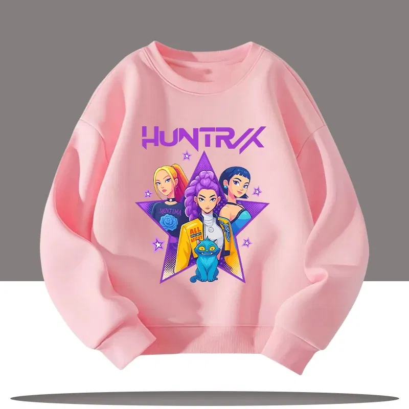 Color: Lavender, Kid Size: 5 - Children's Clothing K-pop Demon Hunters Cartoon Print 3-12 Year Old New Style Kids Round-neck Sport Shirt Cute Girl Casual Top