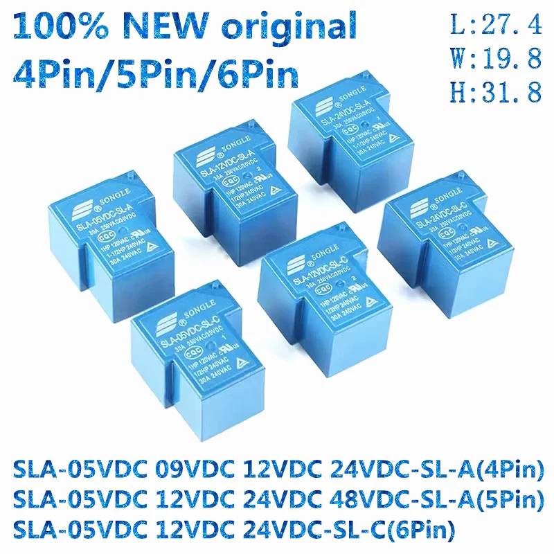 Color: Yellow - 10Pcs New Power Relay SLA SLA-05V 09 12V 24V 48VDC-SL-A -C 4Pin /5Pin /6Pin 30A T90 SLA-05VDC-SL-A SLA-12VDC-SL-A SLA-24VDC-SL-C