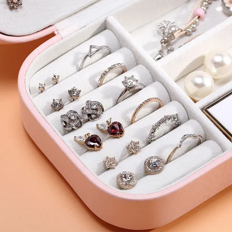 Color: Blue - 2023 Portable Jewelry Box Jewelry Organizer Display Travel Jewelry Case Boxes Button Leather Storage Zipper Jewelers Joyero