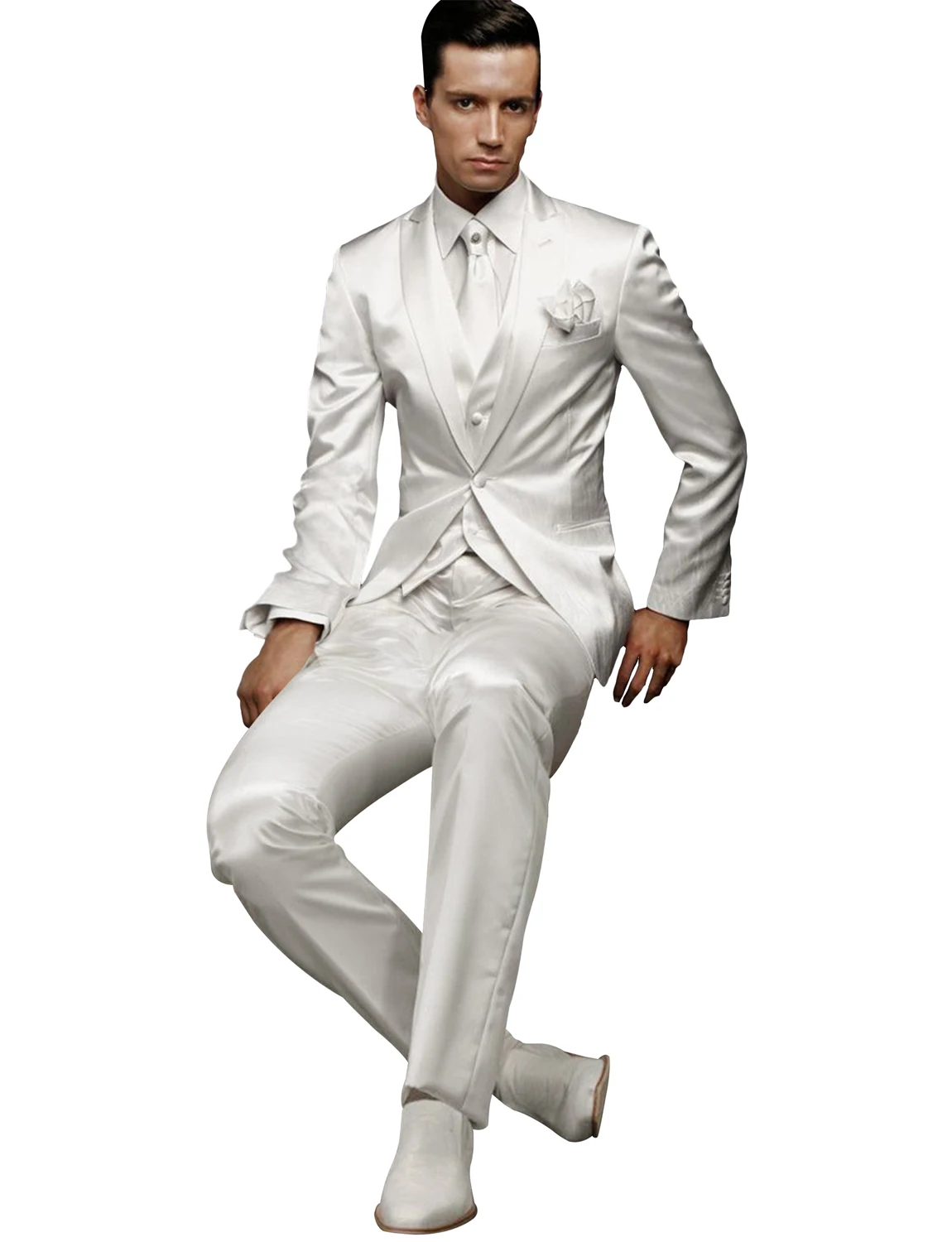 Color: black, Size: L - Men's 3 Piece Suit One Button Tailored Fit Wedding Jacket Tux Vest & Trousers