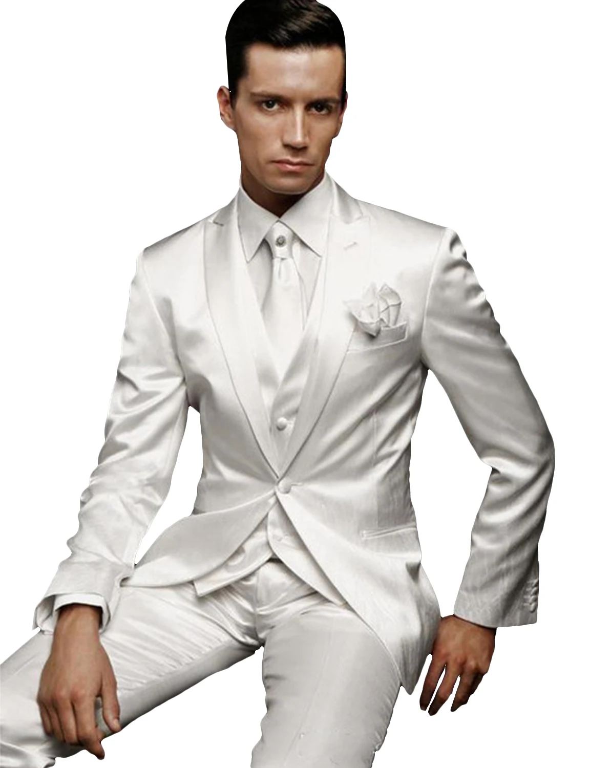 Color: black, Size: L - Men's 3 Piece Suit One Button Tailored Fit Wedding Jacket Tux Vest & Trousers