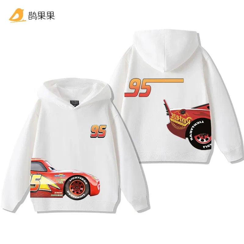 Color: Blue, Kid Size: 140 - Cars Lightning McQueen Fun Printed Kids Boys Girls Hooded Sweatshirt Fall and Winter Casual Fashion Warm Student Hoodie