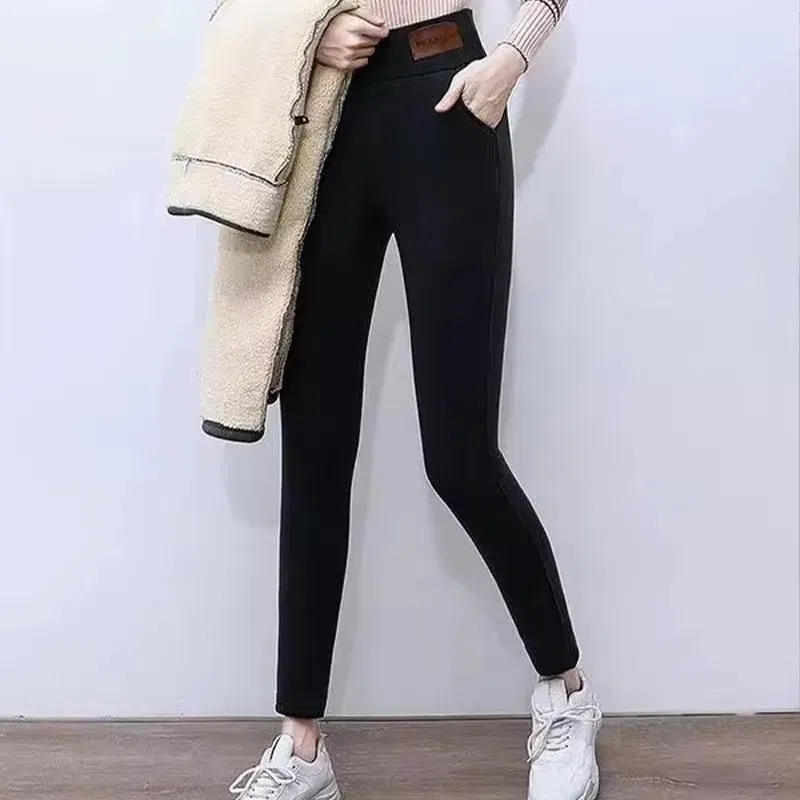 Color: Blue, Size: L - Thermal Leggings Women Winter Warm High Waist Simplicity Warm Pants Fashion Black Elasticity Autumn Velvet Comfortable Leggins