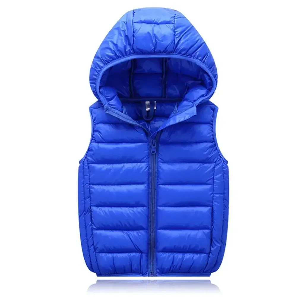 Color: Blue, Kid Size: 4T - Fall Solid Waistcoat Children Outerwear Winter Coats Kids Clothes Warm Boys and Girls Hooded Vest for Age 2-12 Years Old