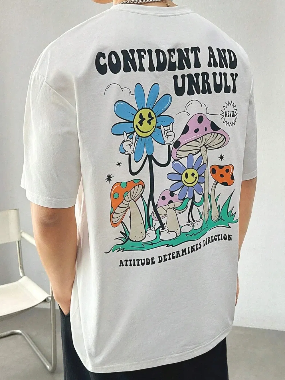 Color: Black, Size: L - Confident And Unruly Attitude Determines Direction Men T Shirt Cotton Shirt Street Loose T-Shirts Summer Breathable Short Sleeve