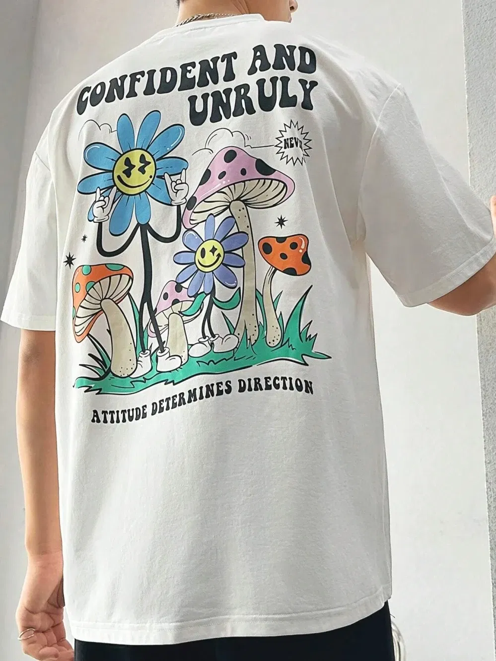Color: Black, Size: L - Confident And Unruly Attitude Determines Direction Men T Shirt Cotton Shirt Street Loose T-Shirts Summer Breathable Short Sleeve