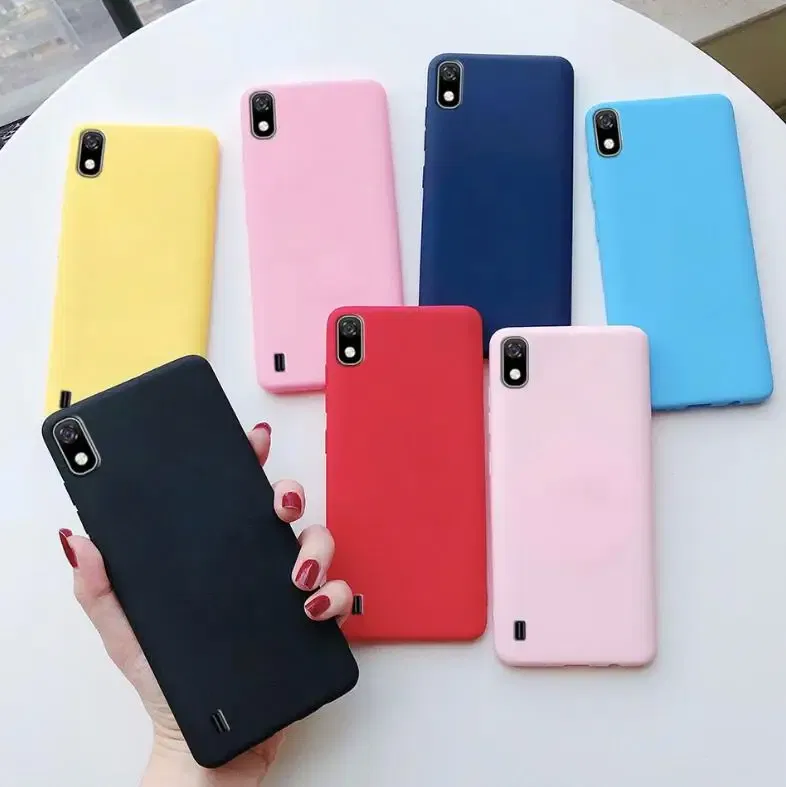Color: Blue, Material: POLYESTER - Candy color Phone Case For Samsung galaxy A10 A20 A20E A30 A40 A50 A70 S A01 A11 A21 A31 A41 A51 A71 4G Silicone TPU Back Cover