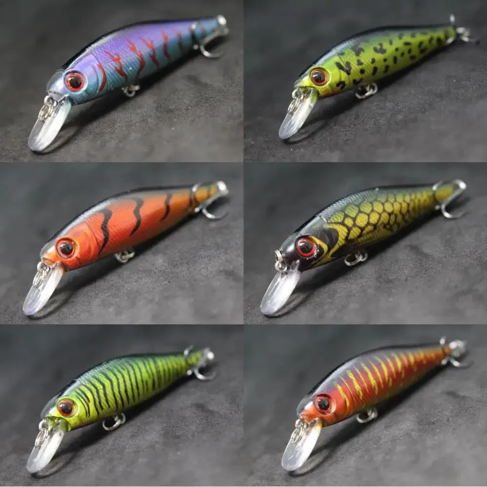 Color: Dark Khaki - wLure Minnow Fishing Lure Jerkbait 9g 8cm 0.5 Meter Depth 2 Black Nickle #8 Hooks 3D Hard Eyes M606